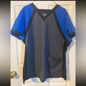 Sapphire Blue and Charcoal Gray Women's Short Sleeve ScrubTop